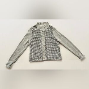 cabi Women’s XL Gray Black White Knit Cardigan Sweater Button Long Sleeve